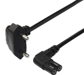 Vinklad strömkabel CEE 7/16 - IEC 60320 C7, 1,5m - hane , apparatkabel ,Svart