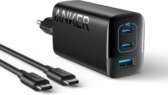 ANKER USB C Charger 67W, Power Supply with PIQ 3.0, 3-Port Fast Charger ANKER 335 (2 x USB-C, USB typ A)