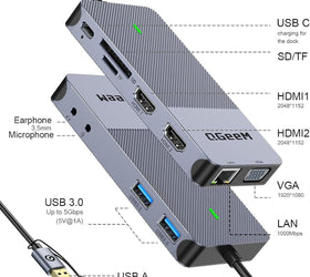 NÖRDIC 1 till 10 USB-A & C DisplayLink dockningsstation 2xHDMI, 1xVGA, 2xUSB3.0, 1xRJ45, 2xSD/TF, 2x3.5mm