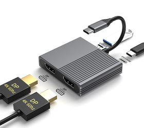 NÖRDIC 1 till 4 USB-C Dockningsstation 2xDP4K60Hz Dubbel skärm 1xUSB-C PD100W 1xUSB-A 5G