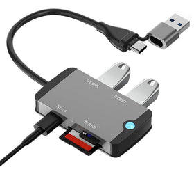 NÖRDIC 1 till 5 USB dockningsstation och kortläsare - SD, MicroSD/TF, 2x USB-A, 1xUSB-C