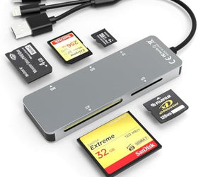 NÖRDIC 5i1 kortläsare USB-A USB-C lightning CF SD MicroSD XD TF 2TB UHS-I
