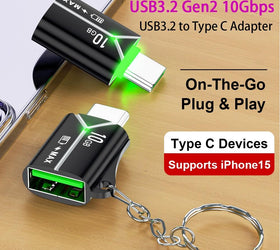 NÖRDIC USB-A OTG hona till USB C hane adapter USB 3.2 Gen 2 10Gbps, Silver