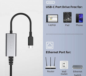 NÖRDIC USB-C till Giga Ethernet nätverksadapter 17cm Space Grey aluminium med ASIX AX88179