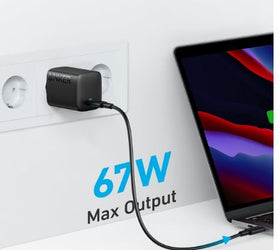 Anker 315 USB-C-laddare, 67 W, högpresterande kompakt strömförsörjning med PIQ 3.0, för MacBook Pro/Air, iPhone 15/15 Plus/15 Pro/15 Pro, iPad, Galaxy, Pixel, AirPods  m.m.