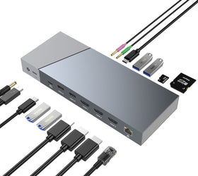 DisplayLink USB-A & USB-C Dockingsstation 1 till 15 för trippla monitorer 3xHDMI 4K30Hz för Mac M1 M2 Thunderbolt 3 & 4