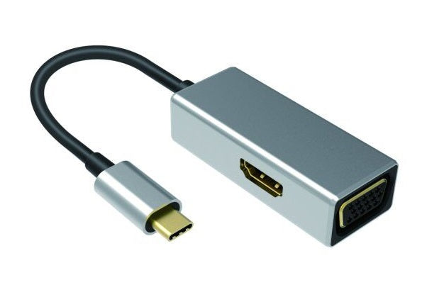 USB C till HDMI 4K i 30HZ och VGA 1080P Mirror och Extended Mode 10cm kabel Aluminium Space Grey