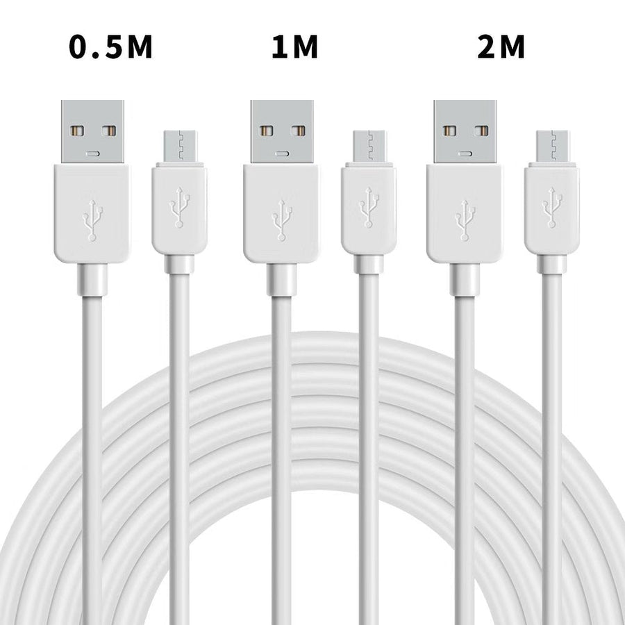 USB2.0 A hane till Micro B hane Kabelkit 3-pack 0,5m+1m+2m 480Mbps 2,4A vit för Android mobiler och surfplattor