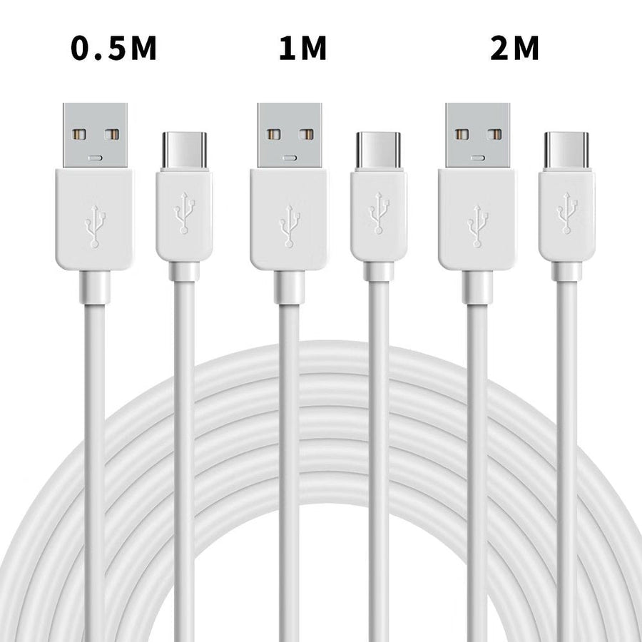 NÖRDIC Kabelkit 3-pack 0,5m+1m+2m USB C till USB A 2.0 480Mbps 2,4A vit för Android mobiler och surfplattor