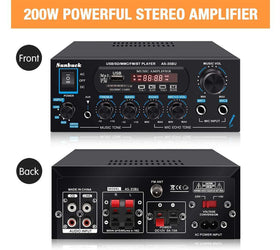 Bluetooth 5.0 stereo amplifier 60+60W RMS förstärkare 2 mikrofon input digital audio karaoke