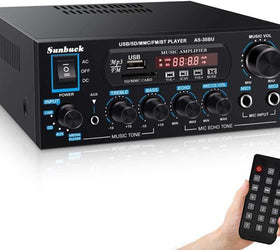 Bluetooth 5.0 stereo amplifier 60+60W RMS förstärkare 2 mikrofon input digital audio karaoke