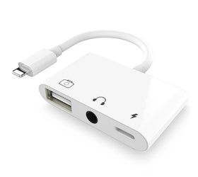 Lightning adapter 1 till 3 portar 1xUSB A 1x audio 3,5mm och 1x Lightning för laddning
