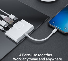 Lightning adapter 1 till 4 portar 1xHDMI 1x RJ4510/100Mbps 1xUSB A 3.1 och 1 x Lightning laddningsport