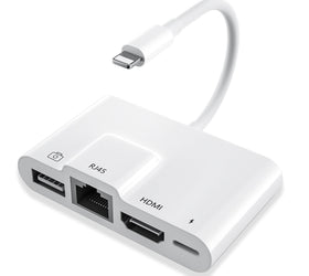 Lightning adapter 1 till 4 portar 1xHDMI 1x RJ4510/100Mbps 1xUSB A 3.1 och 1 x Lightning laddningsport