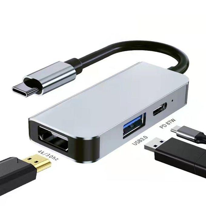 USB-C 1 till 3 Dockningsstation 1xHDMI 4K30Hz 1x USB-C PD 87W 1xUSB-A 5Gbps Mirror och Extended