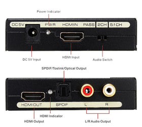 HDMI Audio Extractor 1xHDMI ingång till 1xHDMI 4K i 30 Hz, 1xToslink och 2xRCA utgång