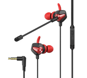 NÖRDIC Headset med löstagbar och böjbar mikrofon och volymkontrol röd 3,5mm stereo svart