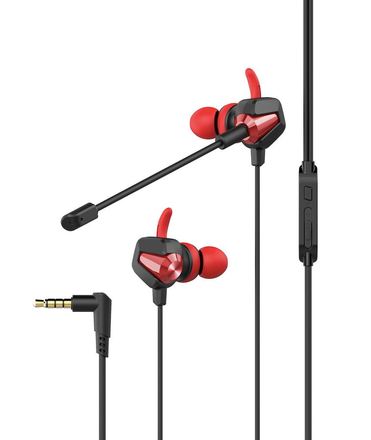 Headset med löstagbar och böjbar mikrofon och volymkontrol röd 3,5mm stereo svart