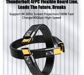 NÖRDIC kort flatkabel Thunderbolt 4 14cm 40Gbps data 8K video PD 100W kompatibel med TB3 och USB4