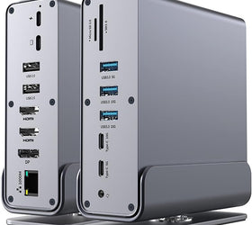 15 in 1 USB C Docking Station 4K@60Hz HDMI and DisplayPort, 3*USB 3.0, 2*USB 2.0, PD 100W Charg, 1000Mbps RJ45 Ethernet for Windows and Mac OS