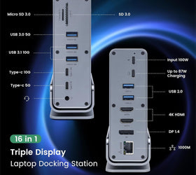 15 in 1 USB C Docking Station 4K@60Hz HDMI and DisplayPort, 3*USB 3.0, 2*USB 2.0, PD 100W Charg, 1000Mbps RJ45 Ethernet for Windows and Mac OS