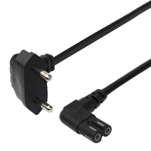 Vinklad 3m Strömkabel CEE 7/16 - IEC 60320 C7, 3m - Hane , Apparatkabel ,Svart