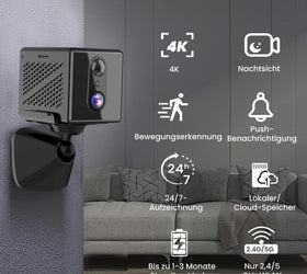 4K Övervakningskamera 5GHz WiFi Mini-kamera, Nattseende, Rörelsesensor, Lång batteritid, Fjärrvisning