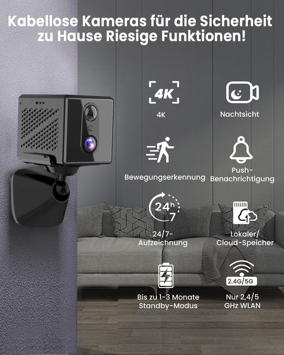 4K Övervakningskamera 5GHz WiFi Mini-kamera, Nattseende, Rörelsesensor, Lång batteritid, Fjärrvisning