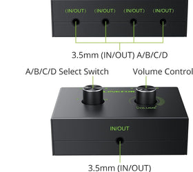 NÖRDIC 3,5mm Stereo Switch 4-portar med volymknapp