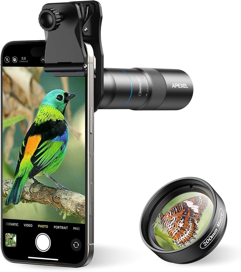 APEXEL 10X Tele-Macro Pro Dual Lens 2-i-1, portabelt telefoto- och makroobjektiv med clip-fäste för smartphones