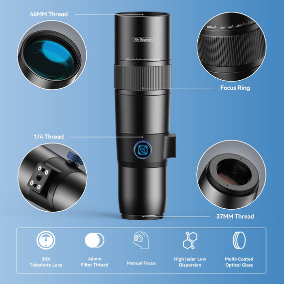 APEXEL 30x Super Teleobjektiv, 720 mm Brännvidd Teleobjektiv för Smartphone, Professionell
