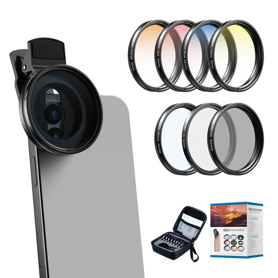 APEXEL 52mm Clip-on Graduated Color Polarizer, Filterkit för Linser – Professionell