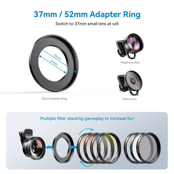 APEXEL 52mm Clip-on Graduated Color Polarizer, Filterkit för Linser – Professionell