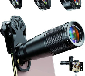 APEXEL 6 in 1 Phone Lens Kit - 22X Telephoto Lens, 205° Fisheye Lens, 120° Wide Angle Lens & 25X Macro Lens