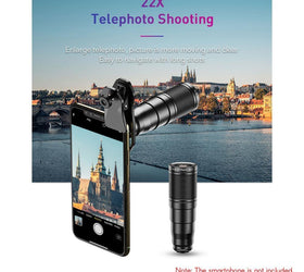 APEXEL 6 in 1 Phone Lens Kit - 22X Telephoto Lens, 205° Fisheye Lens, 120° Wide Angle Lens & 25X Macro Lens