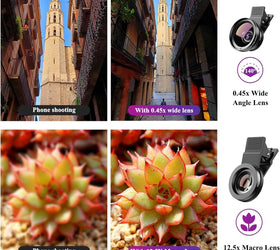 APEXEL Cell Phone Camera Lens, 2 in 1 Lens Kit, 12.5X Macro Lens and 0.45X Wide Angle Lens