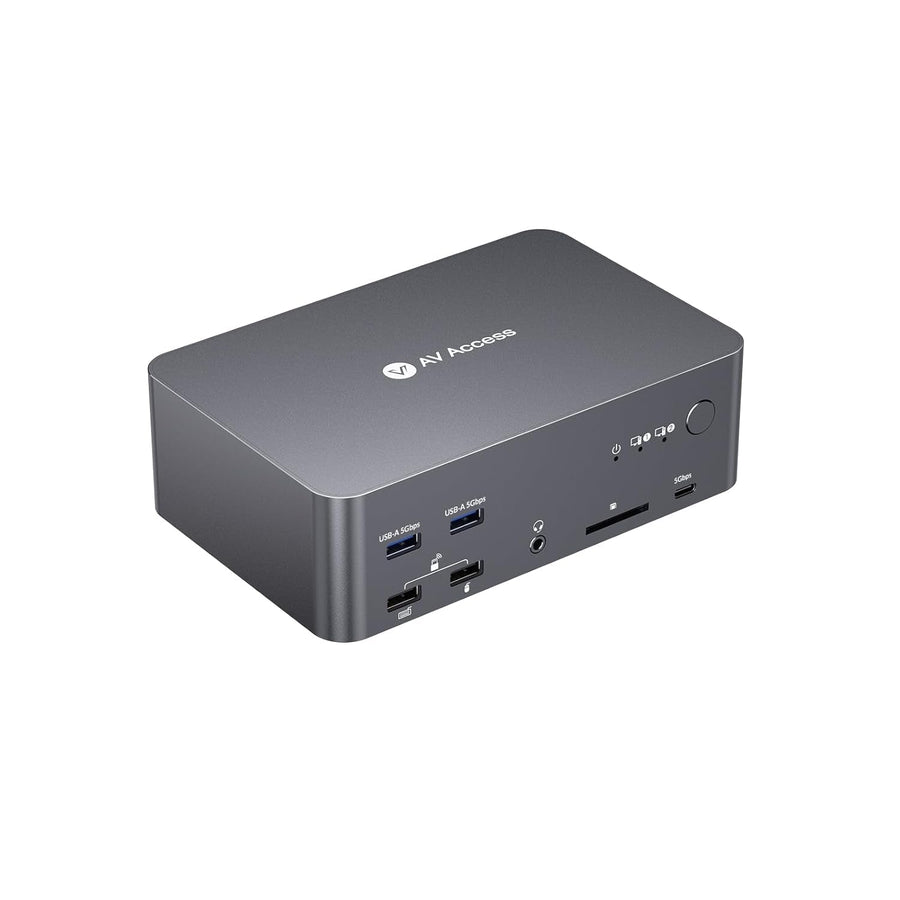 AV Access iDock D23i Dockningsstation och KVM-switch 2 till 3, Triple Monitor för 2st Desktop-PCs, 8K@60Hz, 5xUSB-A, 1xUSB-C, 1G Ethernet, Ljud, SD