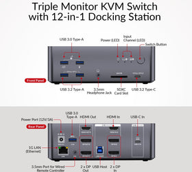 AV Access iDock B23 8K KVM-switch dockningsstation 2 till 3, stationär + bärbar dator till tre skärmar, (100W PD), 12-i-1, 8K@60Hz/4K@165Hz/1440P@240Hz