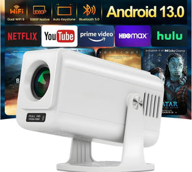 Android 13.0 Smart Projector, Native 1080P, Auto Keystone, 300ANSI 4K HDR Support, Rotatable Design WiFi 6 & BT, Screen Mirroring, ARC,
