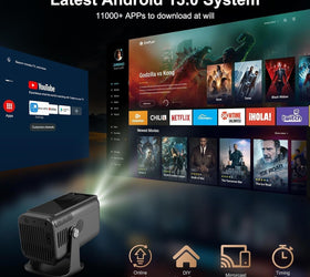 Android 13.0 Smart Projector, Native 1080P, Auto Keystone, 300ANSI 4K HDR Support, Rotatable Design WiFi 6 & BT, Screen Mirroring, ARC,