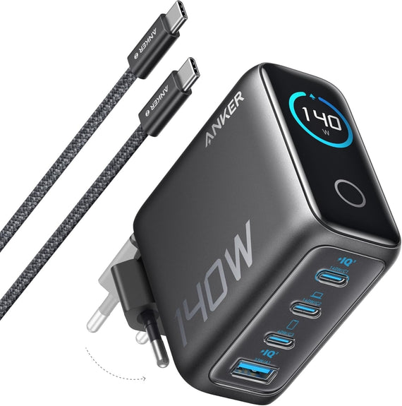 Anker 140W USB-C 4-Port Multi-Devices GaN Charger, Touch Control, Compatible with MacBook, iPhone 17/16/15, Samsung, Pixel and More