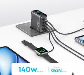 Anker 140W USB-C 4-Port Multi-Devices GaN Charger, Touch Control, Compatible with MacBook, iPhone 17/16/15, Samsung, Pixel and More