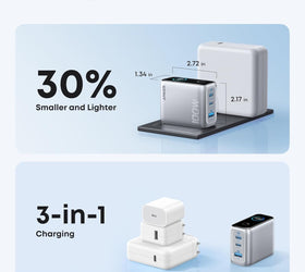 Anker Laddare 100W USB-C Ultra-kompakt 3-portars GaN-snabbladdare för vägguttag med smart display och touchkontroll