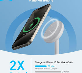 Anker MagGo 15W trådlös laddare med USB-C-kabel, Qi2 trådlös laddare, för iPhone 16/15/14/13-serien och AirPods