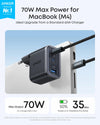 Anker Nano 70W USB-C Laddare, 3-portars strömadapter med ultrasnabb 70W laddning