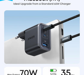 Anker Nano 70W USB-C Laddare, 3-portars strömadapter med ultrasnabb 70W laddning