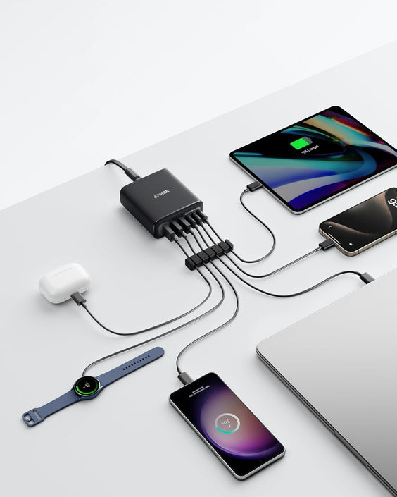 Anker USB-C och USB-A-laddare, 112W Max 6-portars laddningsstation