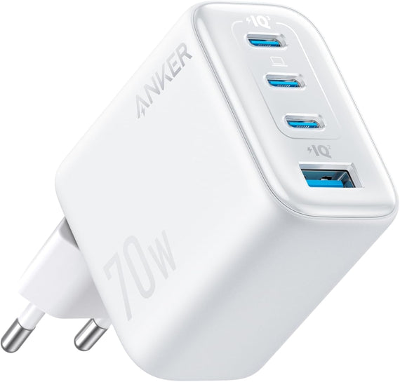 Anker Zolo Ultra Fast 70W USB-C 4-Port Charger, Compact & Stable for iPhone 16/15, MacBook Air, iPad, Pixel, Galaxy