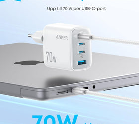 Anker Zolo Ultra Fast 70W USB-C 4-Port Charger, Compact & Stable for iPhone 16/15, MacBook Air, iPad, Pixel, Galaxy