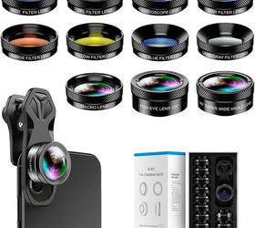 Apexel 11-in-1 Mobile Phone Camera Lens Set, Wide Angle and Macro Lens + Fisheye Lens